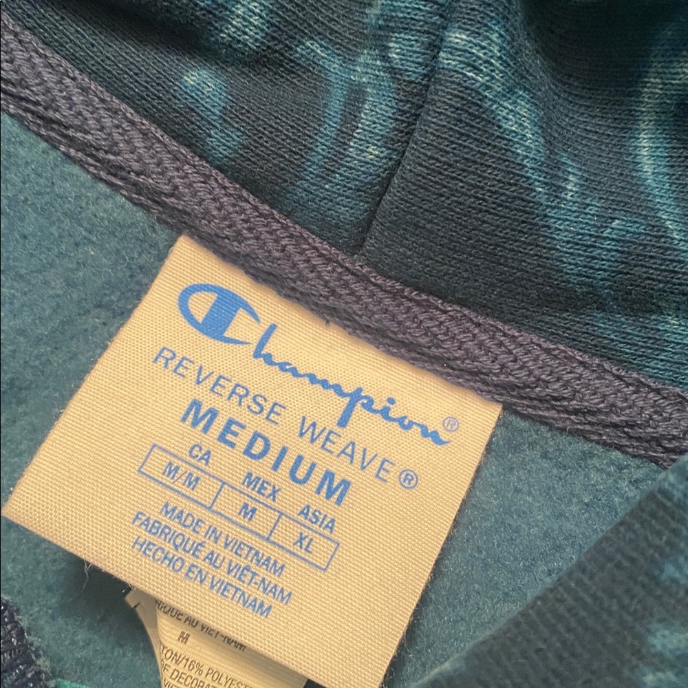 Champion Teal Patterned Hoodie Reverse Weave Medium Hoodie - Picture 7 of 7